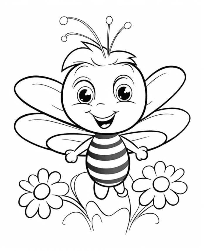 Kindergarten fraction worksheet featuring a bumble bee coloring activity 4 Bumble bee coloring page worksheet for kindergarteners learning fractions with a cute nature scene