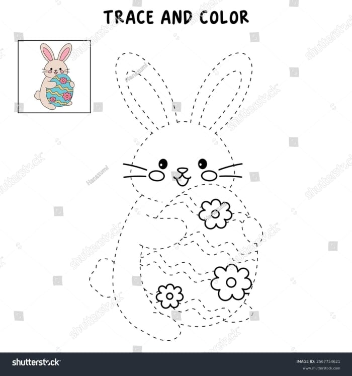 Bunny Coloring Page Worksheet Number 12 for Preschool Writing Practice Pre-K coloring worksheet featuring a cute bunny for students to decorate for Easter