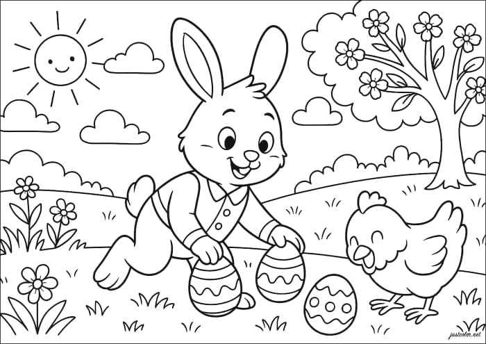 Cute Bunny Coloring Page Worksheet for Pre-K Writing 17 Pre-K student coloring a funny bunny worksheet for Easter 17