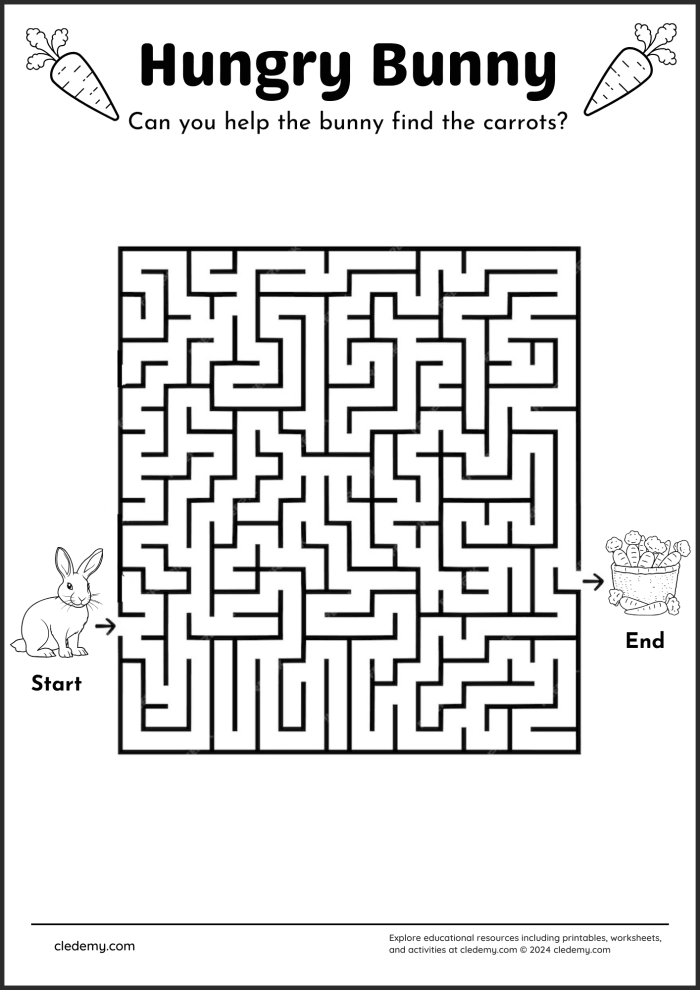 Fun Easter-themed maze activity for young learners in Spanish Bunny Maze worksheet for Pre-K students to engage with during Easter