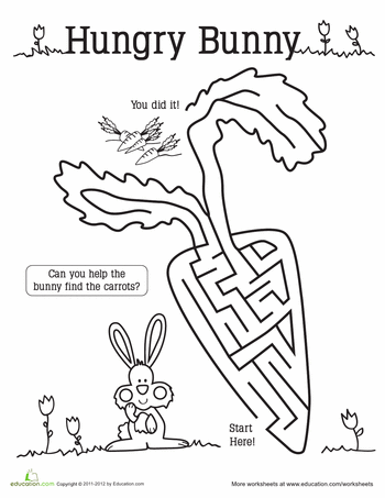 Fun Easter maze puzzle featuring a bunny for Spanish learners Bunny Maze worksheet for Pre-K students to enjoy during Easter