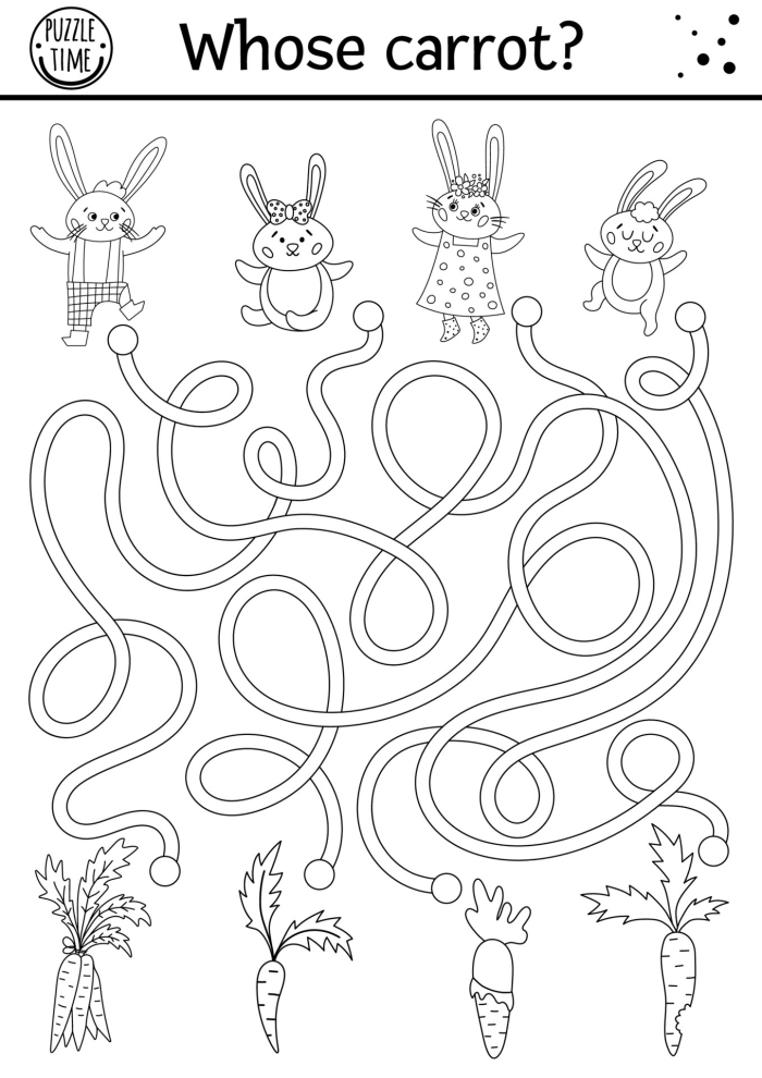 Colorful Easter Bunny maze worksheet for young learners to solve and explore Bunny Maze worksheet designed for Pre-K students to enjoy learning in Spanish during Easter