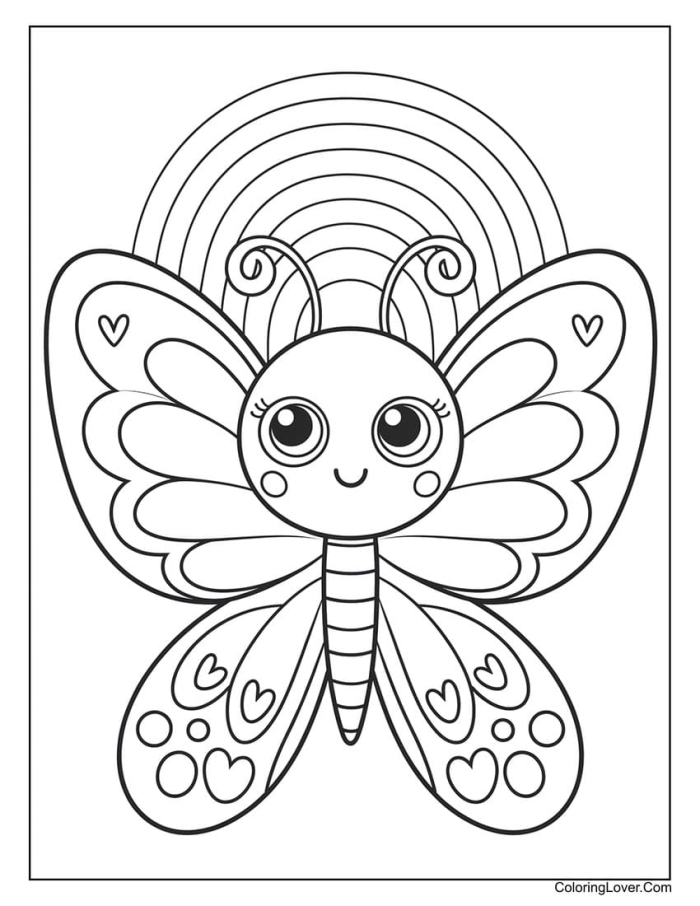 Butterflies Coloring Page Worksheet Number 11 First grade science worksheet featuring a detailed illustration of various butterflies for coloring