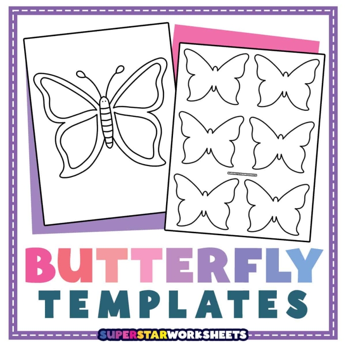 Colorful butterfly cutout template worksheet for arts and crafts activities
