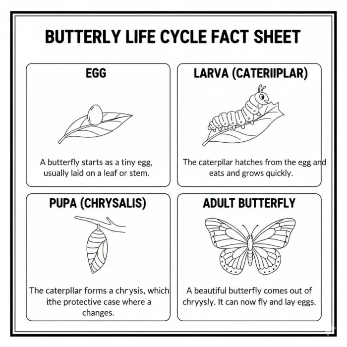 Second grade student filling out a Life Cycle of a Butterfly worksheet about insect growth stages