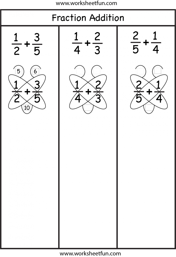 Worksheet illustrating the Butterfly Method for subtracting fractions