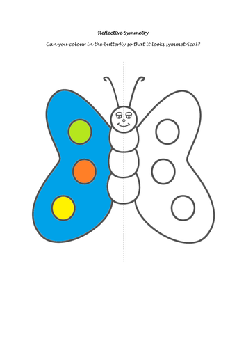 Symmetrical butterfly worksheet for first graders focusing on geometry and coloring fun