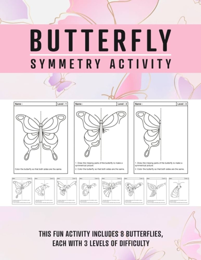 Colorful butterfly symmetry worksheet for first graders to enhance geometry skills
