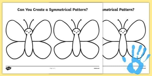 Colorful butterfly symmetry worksheet for first graders to explore patterns and shapes