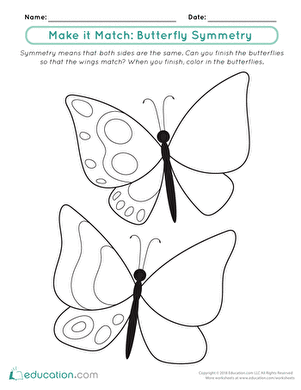 Colorful butterfly symmetry worksheet for first graders to enhance pattern recognition and creativity
