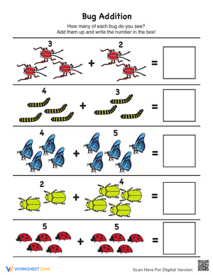 Buzzing Bugs Addition Worksheet for Kindergarten Math Practice 14 Kindergarten students solving addition problems up to 10 on a buzzing bugs math worksheet