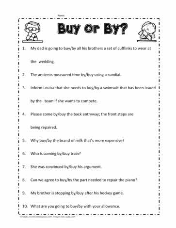 Worksheet image for learning the differences between by, buy, and bye in a fun way. Educational resource for fourth-grade subtraction practice.