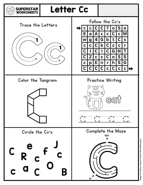 Engaging Pre-K worksheet designed to help children practice the letter C sounds through creative play C Is For... worksheet featuring fun coloring activities for preschoolers to learn the letter C