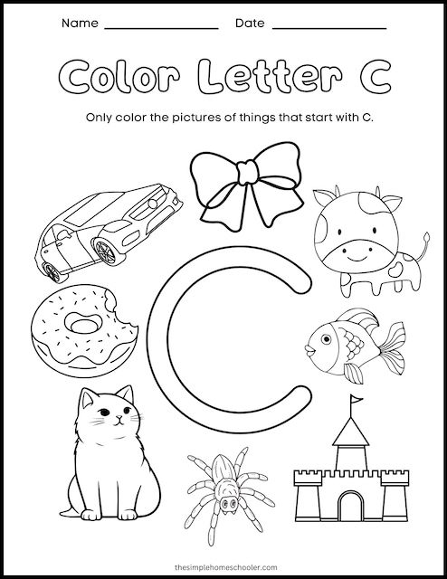Patterns worksheet for Pre-K Colorful worksheet featuring the letter C for preschoolers to practice sounds and coloring. Engaging C Is For... worksheet designed for Pre-K learning fun.