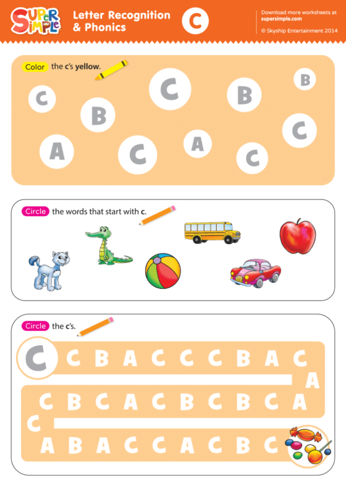 C Is For Alphabet Worksheet Number Seven for Pre-K Learning Preschooler worksheet featuring the letter C for coloring and alphabet practice
