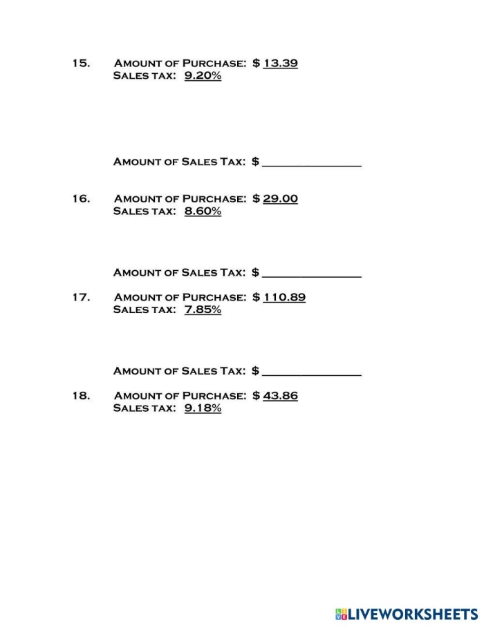 Learn to calculate sales tax with baseball game food items math activity Seventh grade student calculating sales tax on baseball snacks at concession stand worksheet