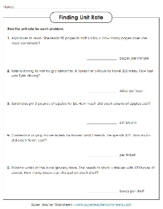 Seventh grade geography worksheet featuring math problems to calculate unit rates with fractions
