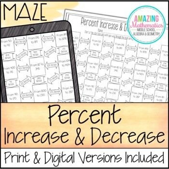 Sixth grade math worksheet featuring a maze to practice calculating percentages