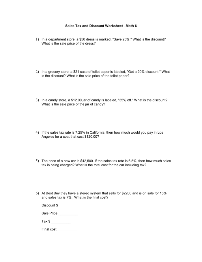 Reading worksheet for Sixth Grade Calculating Sales Tax worksheet for Sixth Grade