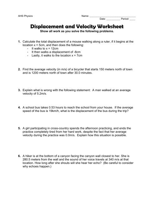 Seventh-grade students working on a Calculating Velocity worksheet featuring time and distance problems