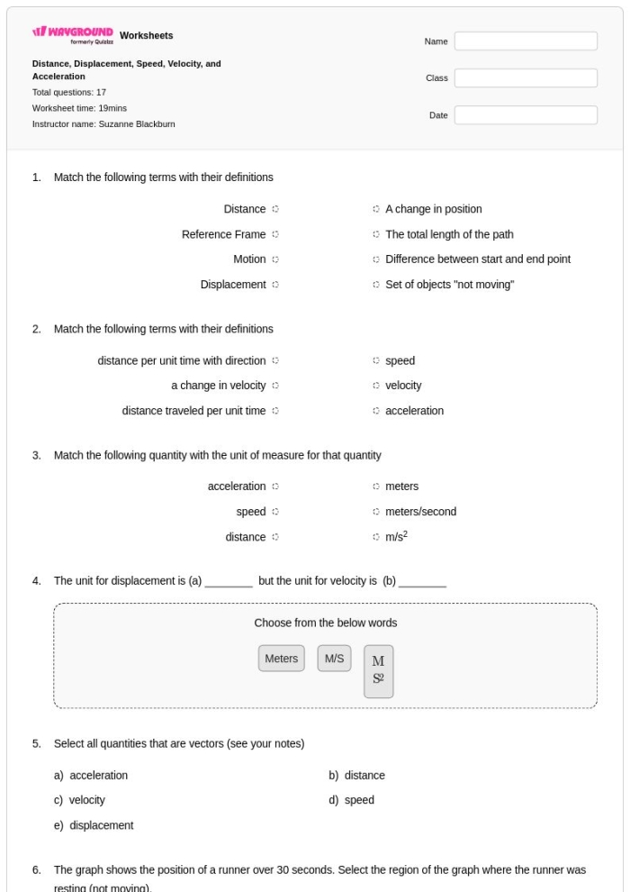 Calculating Velocity worksheet for seventh graders focusing on distance and time problems