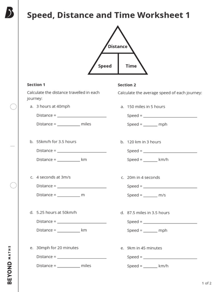 Worksheet for calculating velocity with time and distance problems for seventh graders