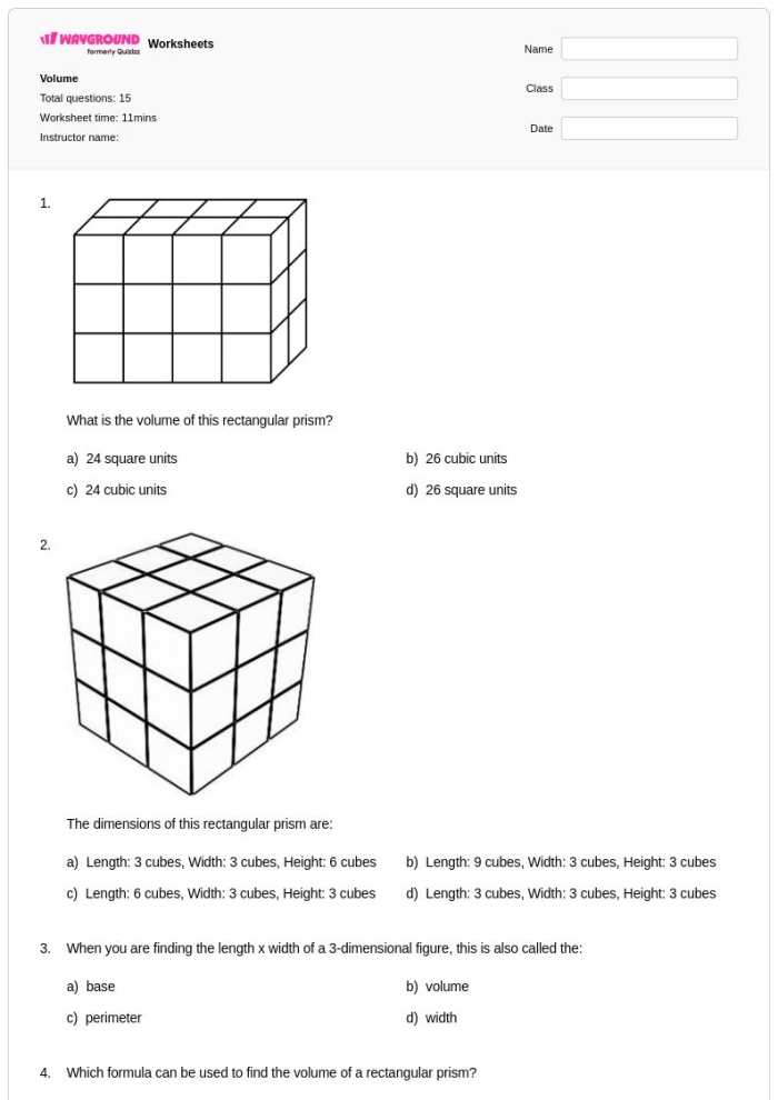 Fifth grade student practicing volume calculations using base and height measurements