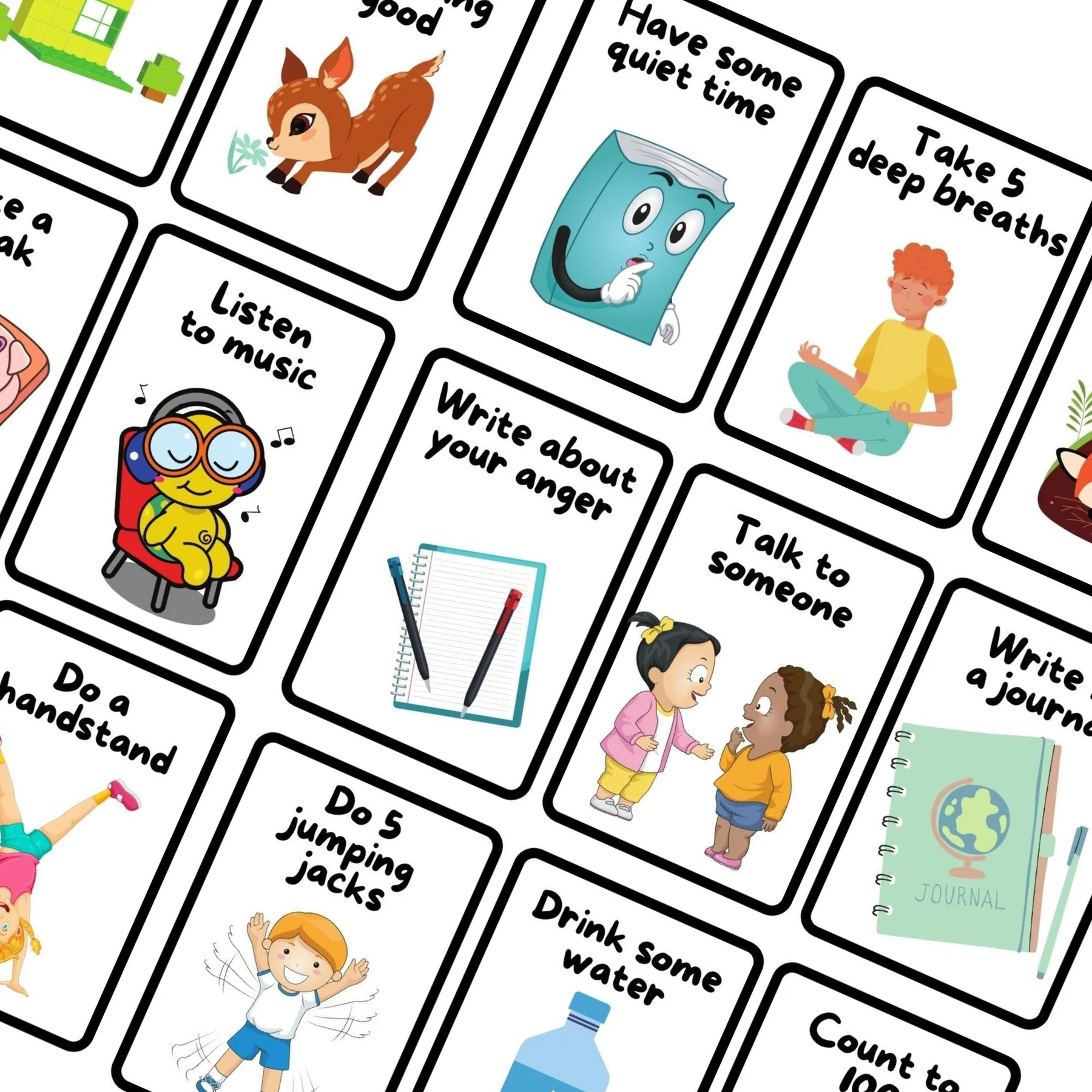Self-regulation worksheet for Pre-K kids featuring Calm Down Cards for emotional support Calm Down Cards designed for young children to help manage emotions and feelings
