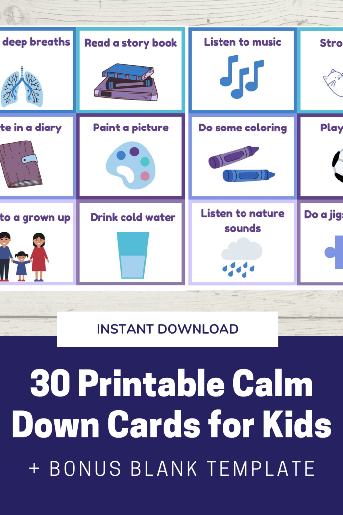 Calm Down Cards for Young Children Worksheet 3 Printable set of calming strategy cards for preschoolers to manage big emotions
