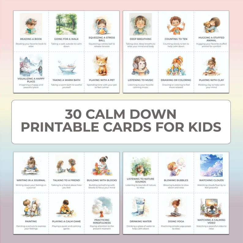 Educational self-regulation card worksheet for pre-k students image 14 Printable calm down cards for young children to manage emotions during a pre-k probability lesson