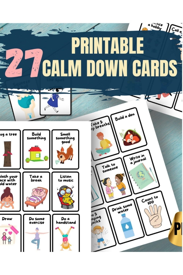 Calm Down Cards for Young Children Worksheet Five for Pre-K Self-Regulation Printable Calm Down Cards for Young Children worksheet featuring emotional regulation strategies for pre-k students