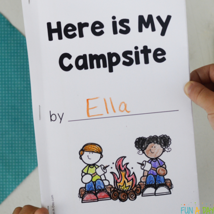 Crazy Stories Camping Adventure Fractions Worksheet 9 Third grade student completing a camping themed fill in the blank fractions worksheet