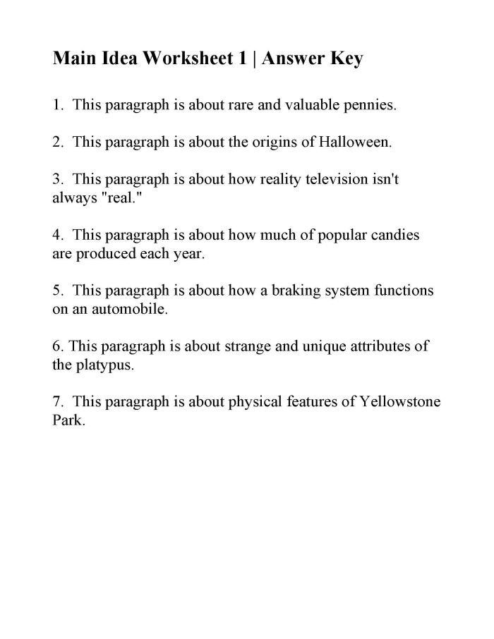 Worksheet illustrating the concept of identifying the main idea and supporting details for fifth graders. Can You Spot the Main Idea? worksheet for numbers and counting activities.
