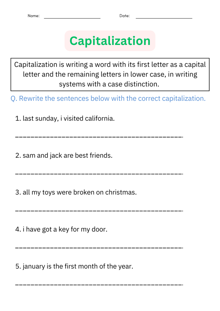 Capitalization Rules Worksheet for Fourth Graders Worksheet for mastering capitalization rules in titles
