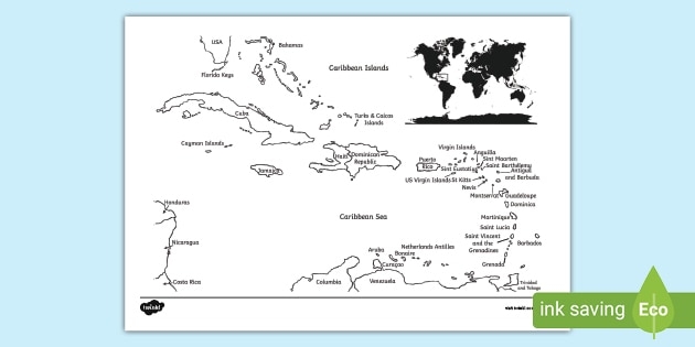 Map of Caribbean Islands for fourth-grade geography worksheet