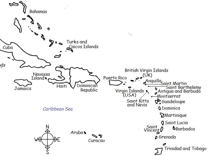Fourth grade students labeling various Caribbean island locations on a geography worksheet