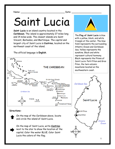 Map of Caribbean Islands for fourth graders to identify countries and their locations