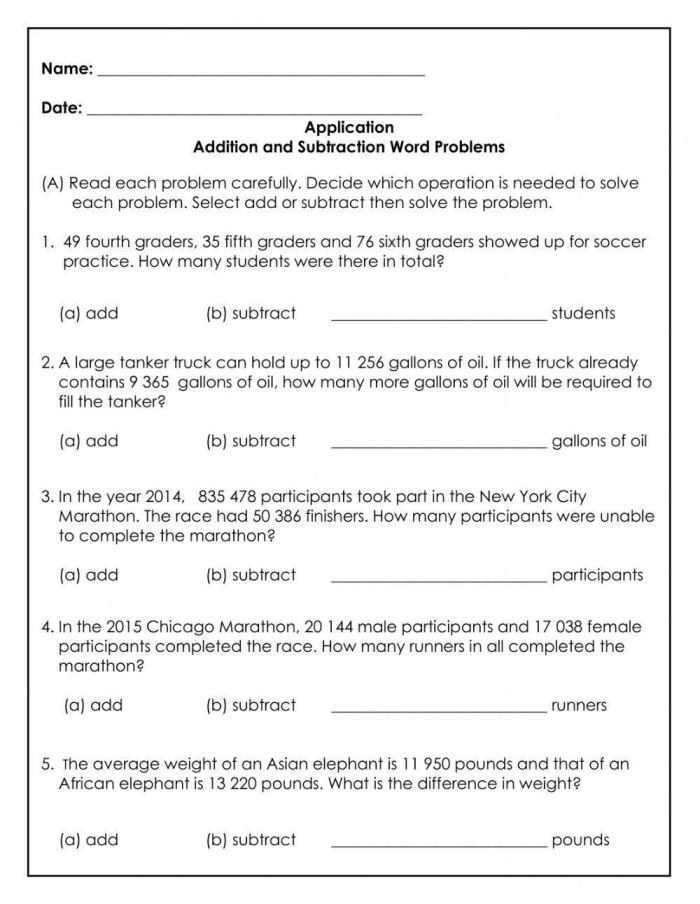 Second grade carnival math worksheet featuring five two-digit addition and subtraction word problems