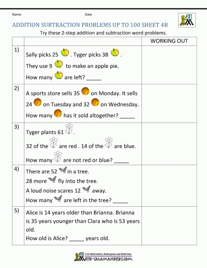 Carnival-themed worksheet featuring addition and subtraction word problems for second graders