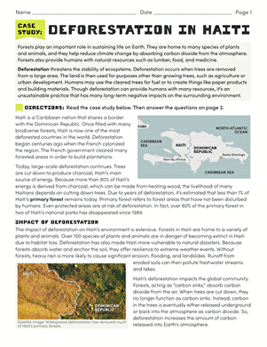 Case Study: Deforestation in Haiti educational activity image Deforestation in Haiti worksheet for sixth graders exploring environmental science