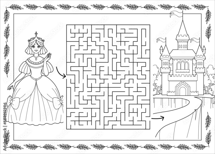 Castle Maze worksheet for kindergarten students helping them navigate through a castle. Fun reading activity for young learners to avoid getting stuck in the maze.