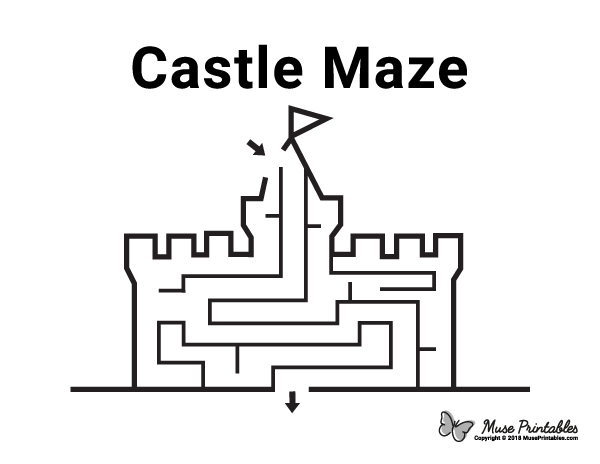 A kindergarten student tracing the correct path through a stone castle maze worksheet