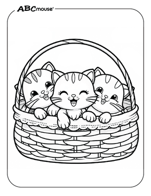 A delightful coloring worksheet showcasing a mommy cat with her playful kittens
