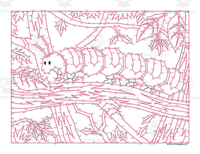 Educational caterpillar connect the dots activity sheet number five Kindergarten caterpillar dot-to-dot counting worksheet for math and penmanship practice