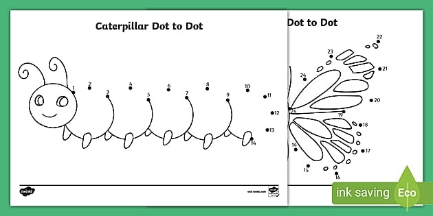 Fun connect the dots activity featuring a colorful caterpillar design Caterpillar Dot-to-Dot worksheet for kindergarten counting practice