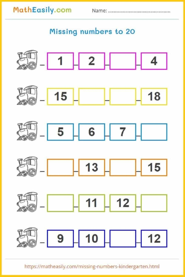 Kindergarten worksheet featuring a hungry caterpillar with missing numbers between five and ten to fill in.