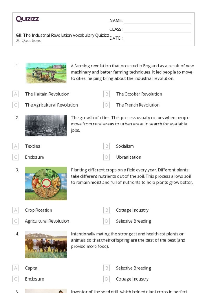 Cause and Effect: The Industrial Revolution worksheet for educational purposes Worksheet illustrating cause and effect relationships from the Industrial Revolution for third graders