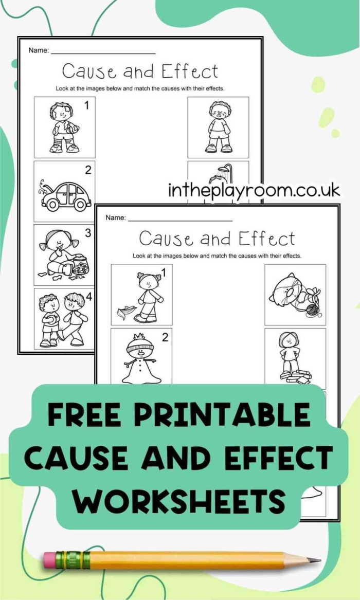 Cause and Effect worksheet for first graders focusing on integers and rational numbers