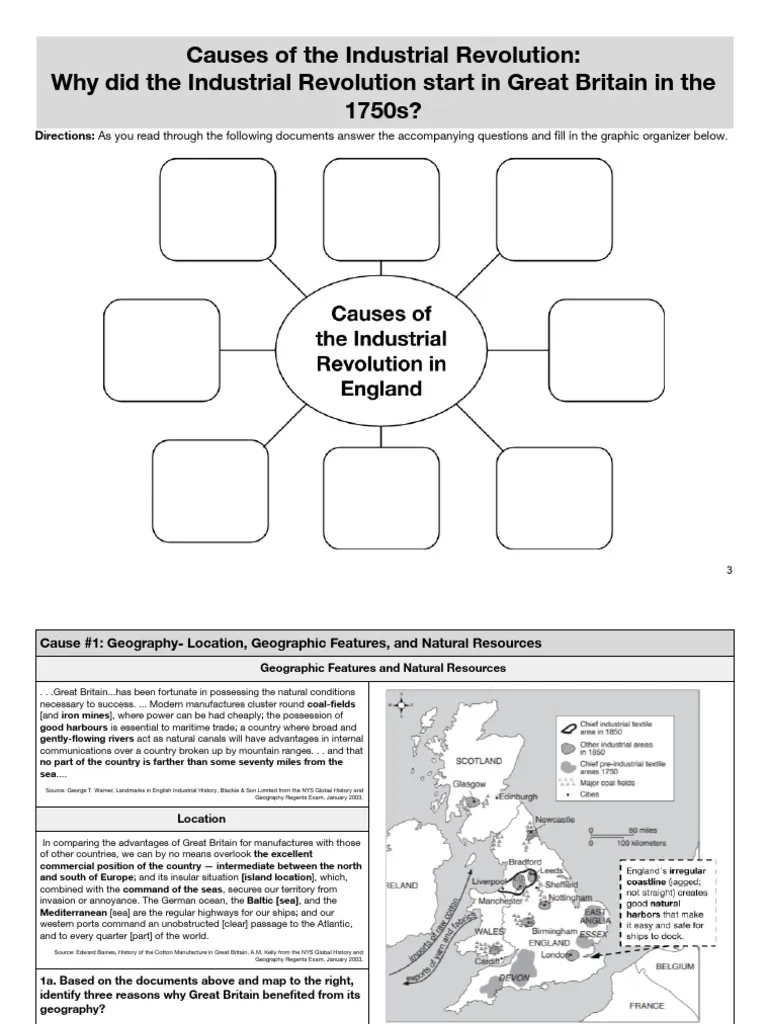 Educational worksheet on Cause and Effect: The Industrial Revolution for students Worksheet illustrating cause and effect relationships from the Industrial Revolution for third graders