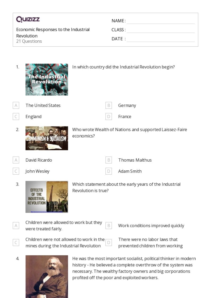 Educational resource for cause and effect: The Industrial Revolution worksheet Worksheet illustrating cause and effect relationships from the Industrial Revolution for third-grade students